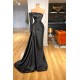Glamorous Black Long Sleeve One Shoulder Prom Dress Beadings Evening Gowns