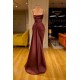 Burgundy Spaghetti-Straps Mermaid Ruffles Prom Dress Long