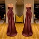 Burgundy Spaghetti-Straps Mermaid Ruffles Prom Dress Long