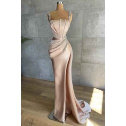 Straps Beadings Long Mermaid Prom Dress Split Evening Gowns