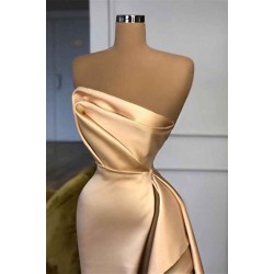 Designer Long Champagne Prom Dress Side Split Evening Party Gowns