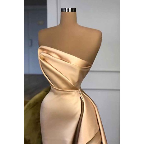 Designer Long Champagne Prom Dress Side Split Evening Party Gowns