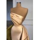 Designer Long Champagne Prom Dress Side Split Evening Party Gowns