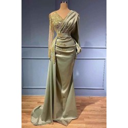 Classic Long Sleeves V-Neck Mermaid Evening Gowns Long Prom Dress With Appliques