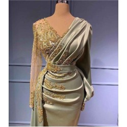 Classic Long Sleeves V-Neck Mermaid Evening Gowns Long Prom Dress With Appliques
