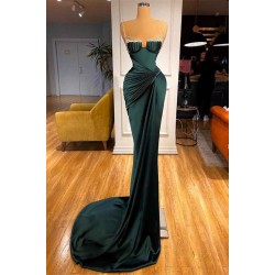 Gorgeous Dark Green Spaghetti-Straps Mermaid Prom Dress With Beadings