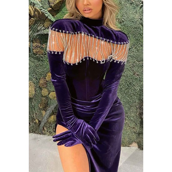 Regency Long Sleeves High Neck Prom Dress Mermaid Long With Slit