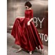 Stunning Evening Dresses Burgundy Half Sleeve Sequin Satin Floor Length Long Prom Gown