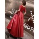 Stunning Evening Dresses Burgundy Half Sleeve Sequin Satin Floor Length Long Prom Gown