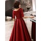 Stunning Evening Dresses Burgundy Half Sleeve Sequin Satin Floor Length Long Prom Gown