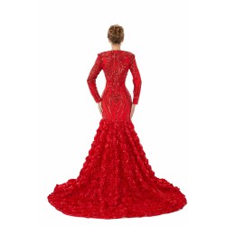 Sexy Sparkle Red Long sleeves V-neck Flowers Prom Dress | Ballbella Real Shooting