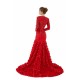 Sexy Sparkle Red Long sleeves V-neck Flowers Prom Dress | Ballbella Real Shooting