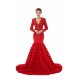 Sexy Sparkle Red Long sleeves V-neck Flowers Prom Dress | Ballbella Real Shooting