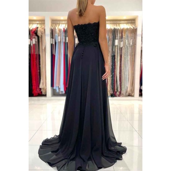 Lace Long Front Split Prom Dress Off-the-shoulder Evening Gown