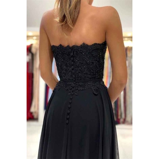 Lace Long Front Split Prom Dress Off-the-shoulder Evening Gown