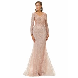 Ballbella Design | Sparkle Beaded Mermaid V-neck Long sleeves Prom Dresses