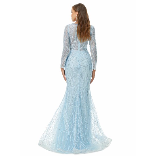 Ballbella Design | Sparkle Beaded Mermaid V-neck Long sleeves Prom Dresses