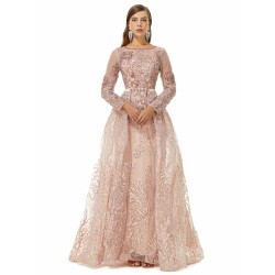 Ballbella Design | Sparkle Beaded Mermaid Long sleeves Prom Dresses with Overskirt
