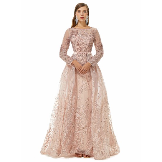 Ballbella Design | Sparkle Beaded Mermaid Long sleeves Prom Dresses with Overskirt
