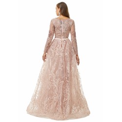 Ballbella Design | Sparkle Beaded Mermaid Long sleeves Prom Dresses with Overskirt
