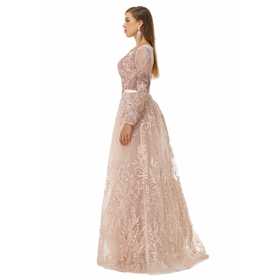 Ballbella Design | Sparkle Beaded Mermaid Long sleeves Prom Dresses with Overskirt