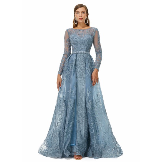 Ballbella Design | Sparkle Beaded Mermaid Long sleeves Prom Dresses with Overskirt