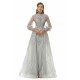Ballbella Design | Sparkle Gray Beaded Mermaid Long sleeves Prom Dresses with Overskirt