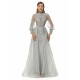 Ballbella Design | Sparkle Gray Beaded Mermaid Long sleeves Prom Dresses with Overskirt