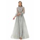 Ballbella Design | Sparkle Gray Beaded Mermaid Long sleeves Prom Dresses with Overskirt