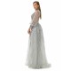 Ballbella Design | Sparkle Gray Beaded Mermaid Long sleeves Prom Dresses with Overskirt