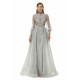 Ballbella Design | Sparkle Gray Beaded Mermaid Long sleeves Prom Dresses with Overskirt