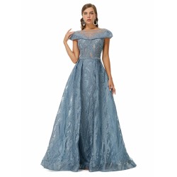 Ballbella Design | Sparkle Beaded Cap Sleeves Prom Dresses with Overskirt