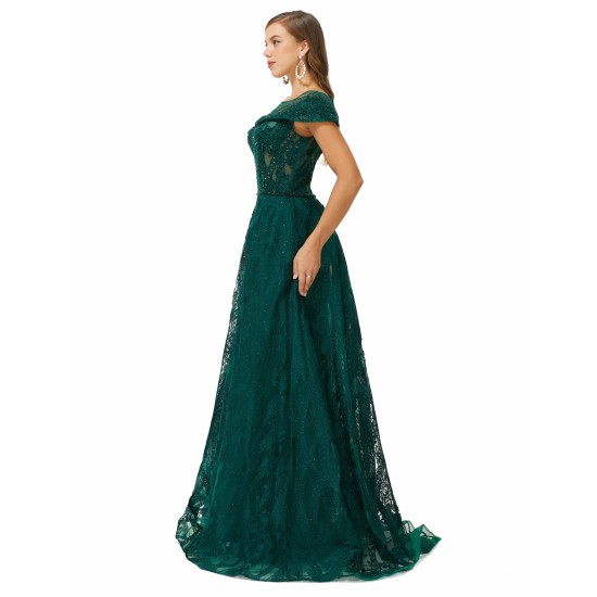 Ballbella Design | Sparkle Beaded Cap Sleeves Prom Dresses with Overskirt