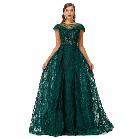 Ballbella Design | Sparkle Beaded Cap Sleeves Prom Dresses with Overskirt