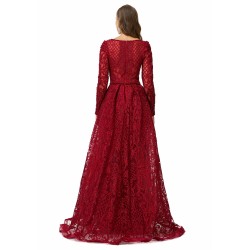Ballbella Design | Sparkle Beaded Wine Red Long Sleeves Prom Dresses