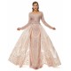 Ballbella Design | Champange Sparkle Beaded Long Sleeves Prom Dresses with Overskirt