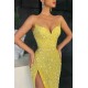 Gorgeous Yellow Sequins Prom Dress Mermaid Split Long Evening Party Gowns