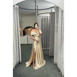 Glamorous Off The Shoulder Prom Dress With Split Ruffles A-Line Evening Gowns