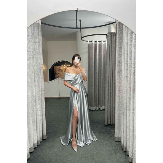 Glamorous Off The Shoulder Prom Dress With Split Ruffles A-Line Evening Gowns