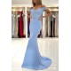 Gorgeous Blue Off-the-shoulder Mermaid Prom Dresses With Lace