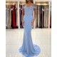 Gorgeous Blue Off-the-shoulder Mermaid Prom Dresses With Lace