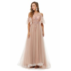Ballbella Design | Sparkle Beaded Cool shoulder A-line Beaded Prom Dresses