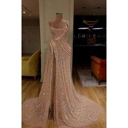 Gorgeous Starpless Sequins Mermaid Prom Dress Long With Slit