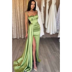 Gorgeous Spaghetti-Straps Sage Green Prom Dress Mermaid Split Long