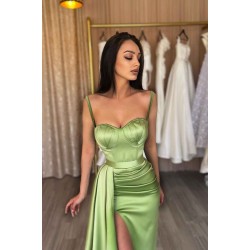 Gorgeous Spaghetti-Straps Sage Green Prom Dress Mermaid Split Long