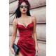 Burgundy Spaghetti-Straps Sleeveless Prom Dress Mermaid Long With Split