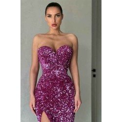 Elegant Sweetheart Sequins Prom Dress Mermaid Long Split Evening Gowns