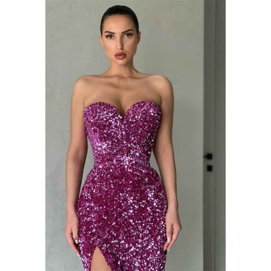 Elegant Sweetheart Sequins Prom Dress Mermaid Long Split Evening Gowns