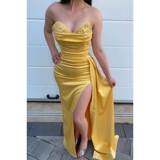 Daffodil Sweetheart Mermaid Prom Dress Slit Long With Beads