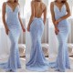 Gorgeous Spaghetti-Straps Backless Prom Dress Mermaid Sequins Sleeveless